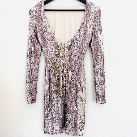 Dress The Population Lola Mini Sequin Stretch Dress in Python Gold size XXS - Picture 10 of 14